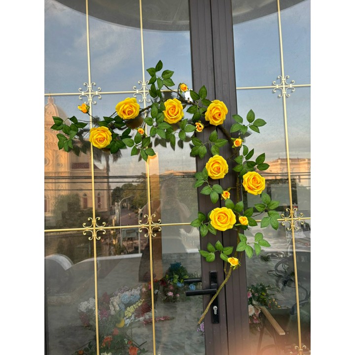 Dây hoa hồng leo giả KT 150cm_ dây hồng vàng